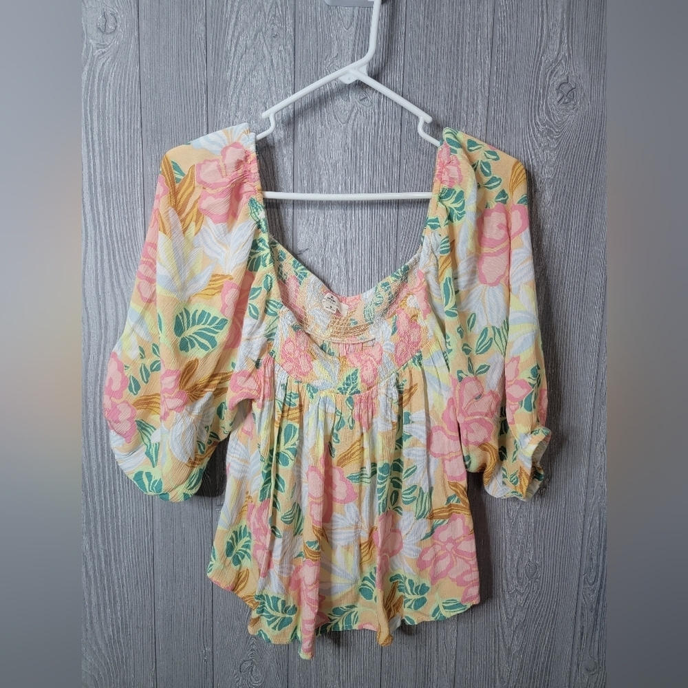 NWT RIP Curl Floral Off The Shoulder Women's Top - Pink, Yellow, Green 100 Visc